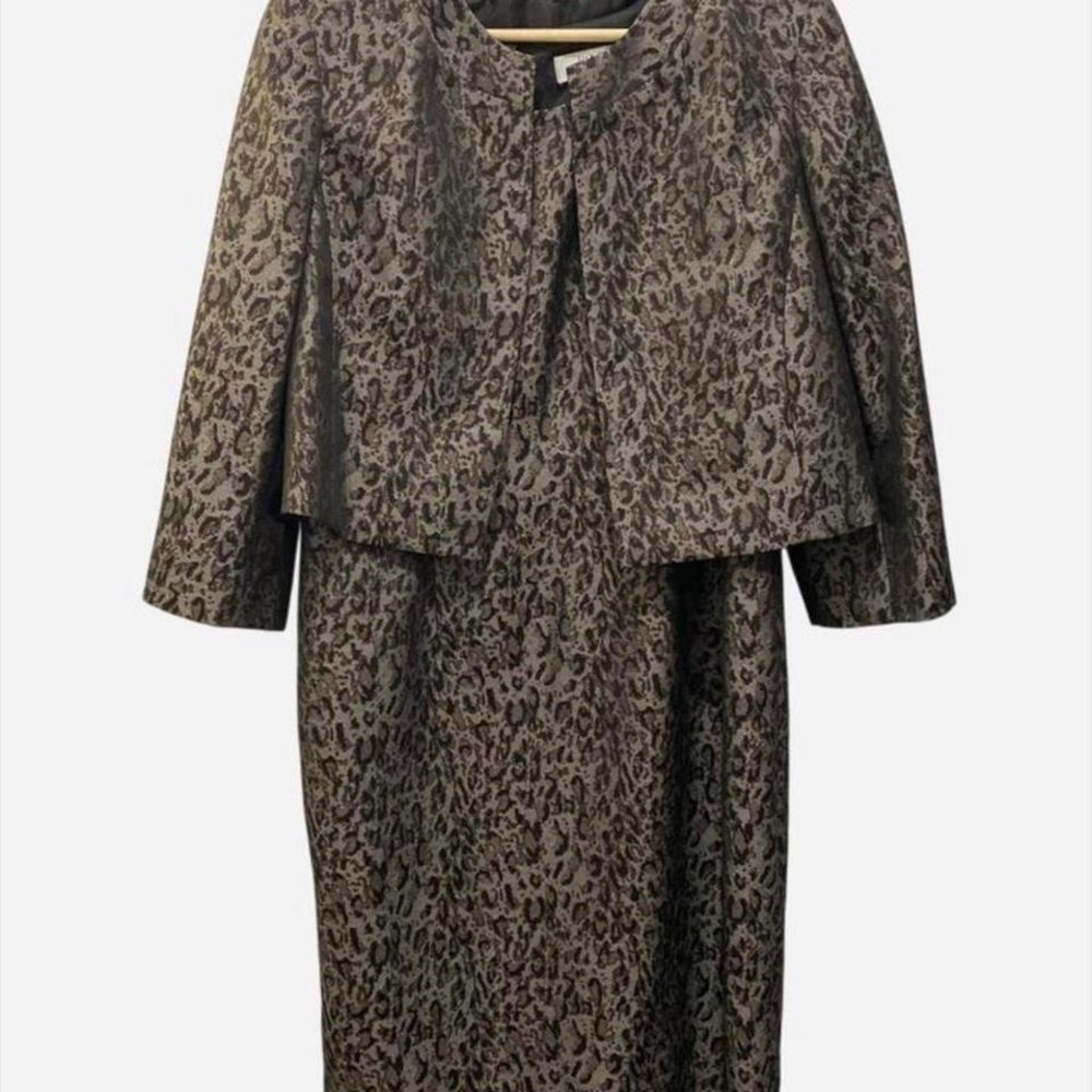 Grey and black leopard print dress with‎ matching jacket